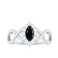 Natural Marquise Black Spinel Engagement Ring with Diamond Crossover Shank