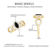 Natural Marquise Black Spinel Engagement Ring with Diamond Crossover Shank
