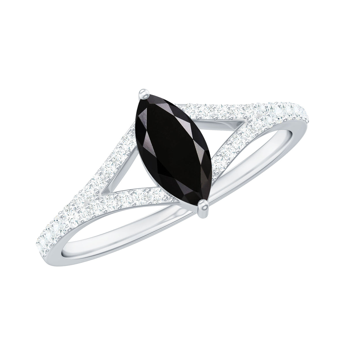 Minimal Black Spinel Marquise Engagement Ring with Diamond Split Shank