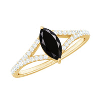 Minimal Black Spinel Marquise Engagement Ring with Diamond Split Shank