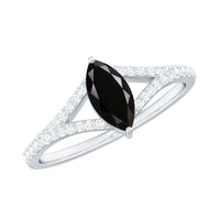 4X8mm Marquise Cut Black Onyx Minimal Engagement Ring with Diamond