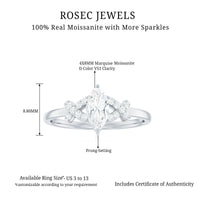 Certified Moissanite marquise engagement ring for women with a sparkling marquise-shaped stone and elegant band from Rosec Jewels.