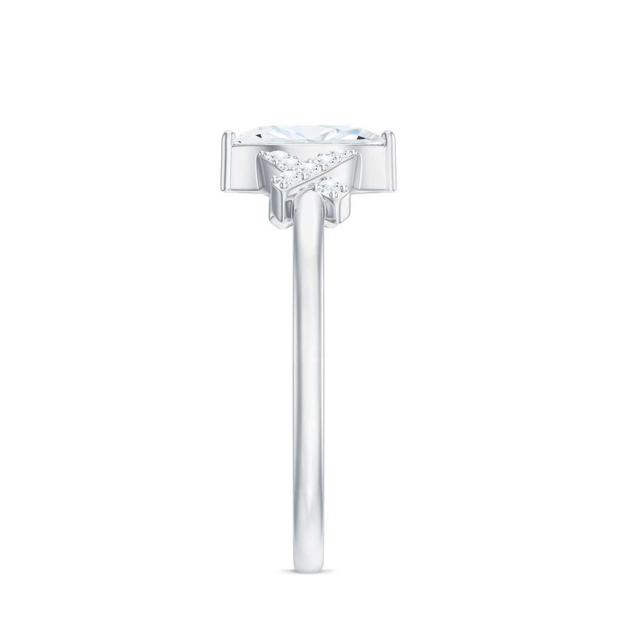 Certified Moissanite marquise engagement ring for women with a sparkling marquise-cut stone set in a silver band.