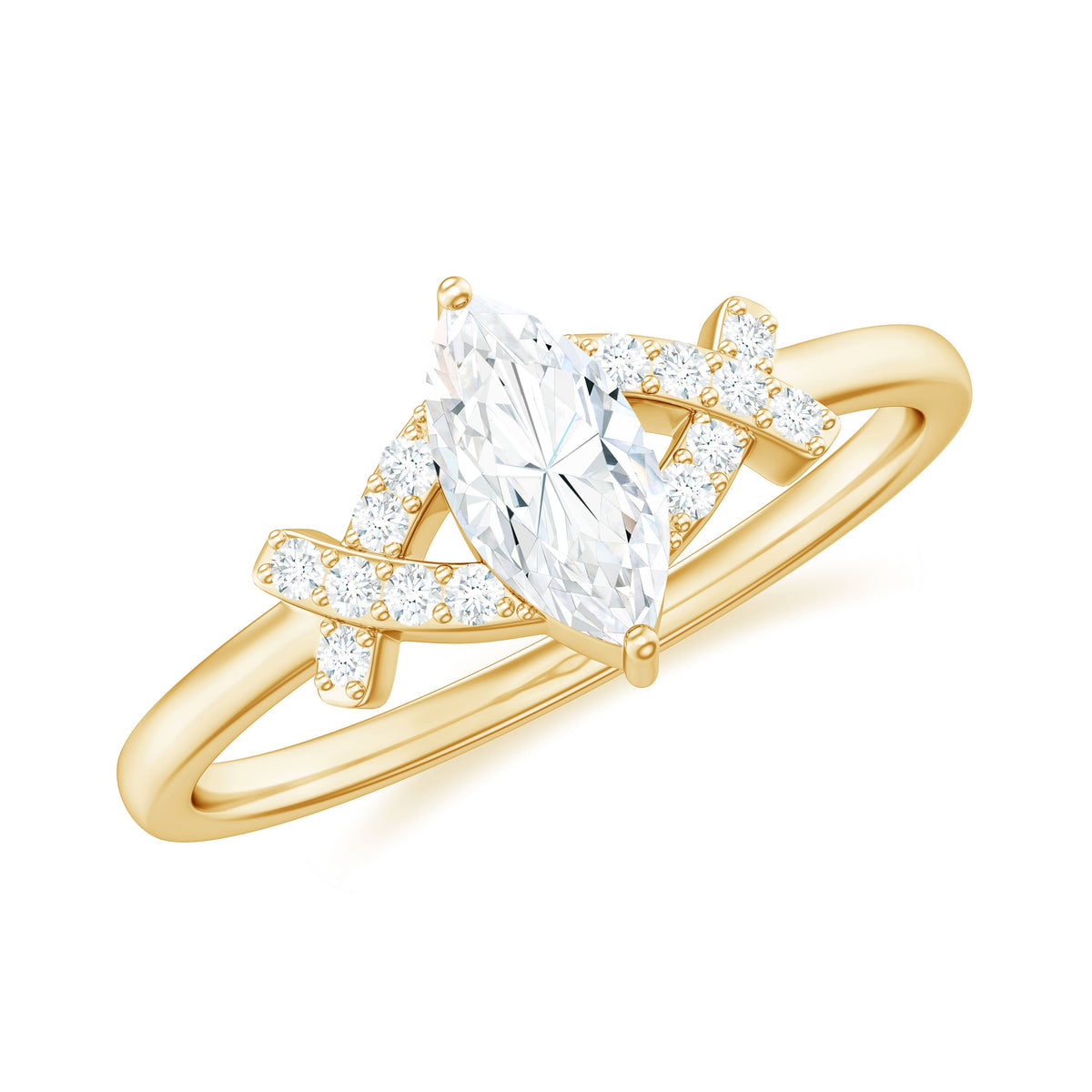 Certified Moissanite marquise engagement ring for women featuring a sparkling marquise-cut moissanite stone set on a delicate band.