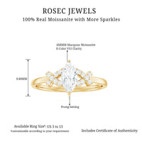 Certified Moissanite Marquise Engagement Ring for Women featuring a sparkling marquise-cut moissanite stone set in a elegant ring design.