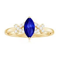 Certified 0.75 Carat Lab Grown Blue Sapphire Marquise Engagement Ring with Diamond
