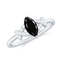 Natural Black Spinel Marquise Engagement Ring with Diamond