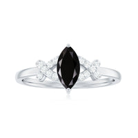 Natural Black Spinel Marquise Engagement Ring with Diamond