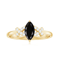 Natural Black Spinel Marquise Engagement Ring with Diamond
