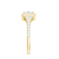 Princess cut moissanite halo engagement ring with split band from Rosec Jewels, featuring a sparkling center stone and intricate design.
