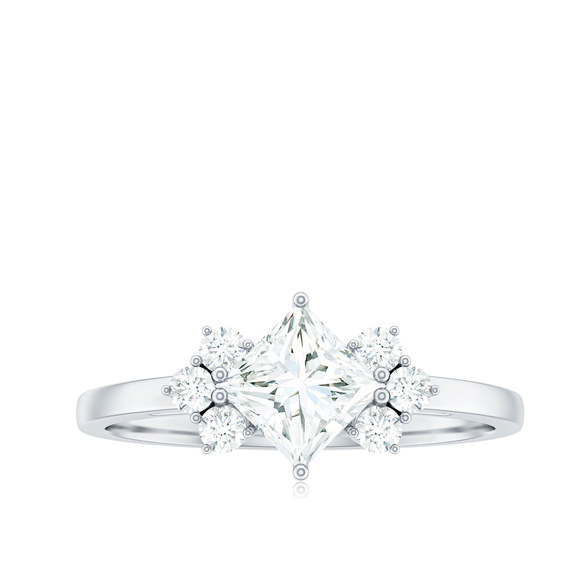 Rosec Jewels 1 CT princess cut cubic zirconia engagement ring with prong setting, showcasing sparkling center stone and elegant band.