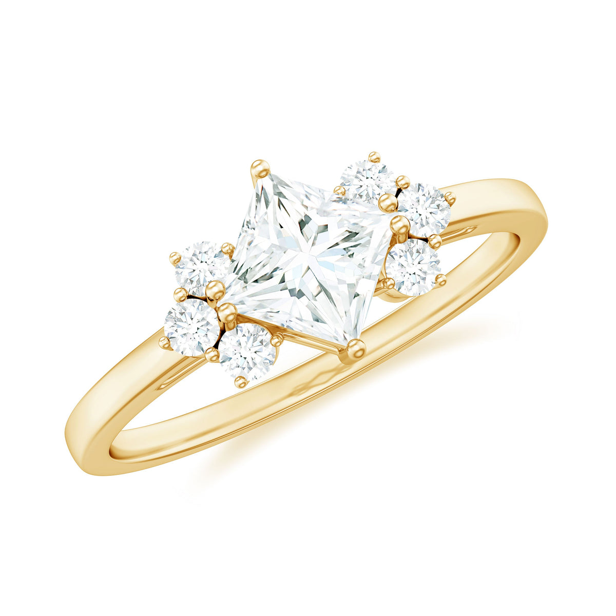 Rosec Jewels 1 CT princess cut cubic zirconia engagement ring in prong setting with a sleek band and sparkling stone.