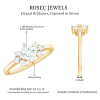 Princess cut cubic zirconia engagement ring in prong setting by Rosec Jewels, showcasing a sparkling 1 carat center stone on a silver band.