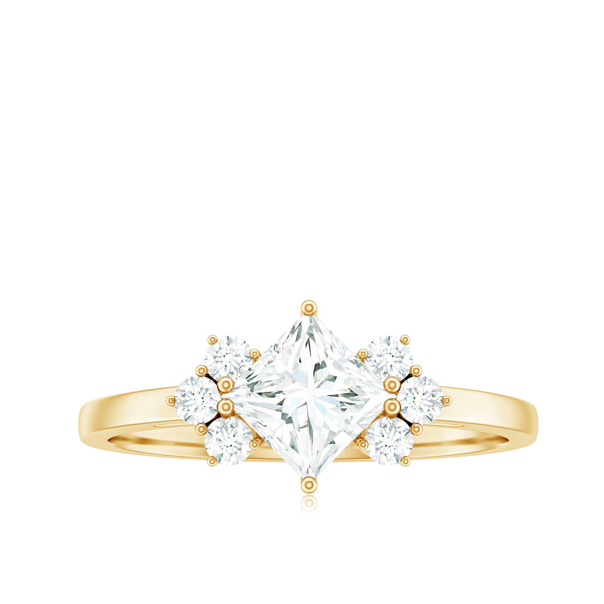 Rosec Jewels 1 CT princess cut cubic zirconia engagement ring with prong setting, showcasing sparkling center stone and detailed band design.