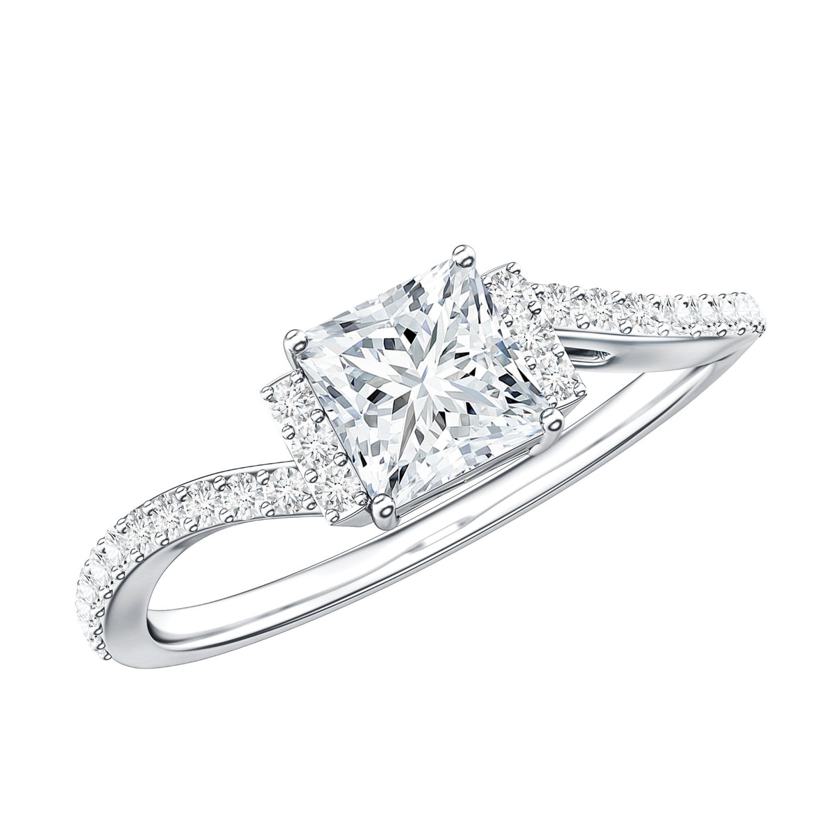 Princess cut moissanite bypass engagement ring for women by Rosec Jewels, featuring sparkling stones and elegant design.