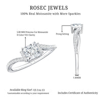 Princess cut moissanite bypass engagement ring for women with elegant band, crafted by Rosec Jewels.