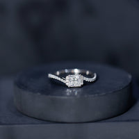 Princess cut moissanite bypass engagement ring for women featuring a sparkling center stone and elegant band from Rosec Jewels.
