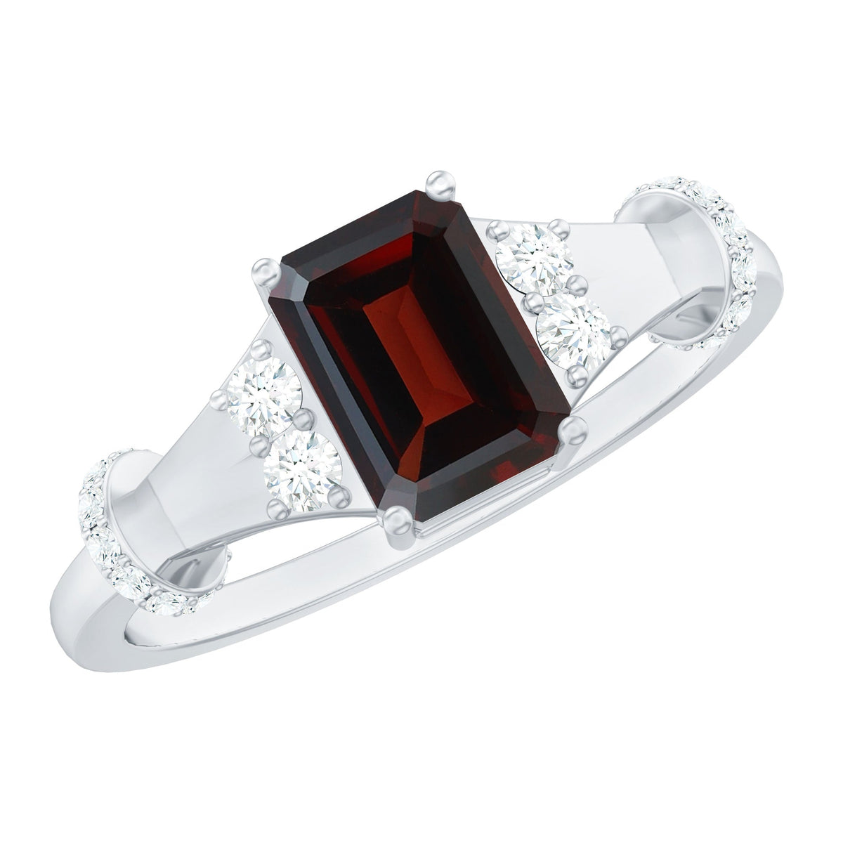 Real 6X8mm Garnet Designer Engagement Ring with Diamond