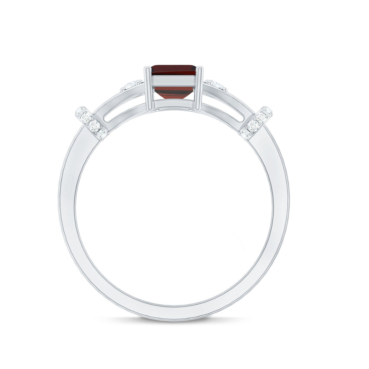 Real 6X8mm Garnet Designer Engagement Ring with Diamond