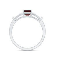 Real 6X8mm Garnet Designer Engagement Ring with Diamond