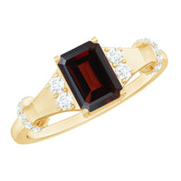 Real 6X8mm Garnet Designer Engagement Ring with Diamond