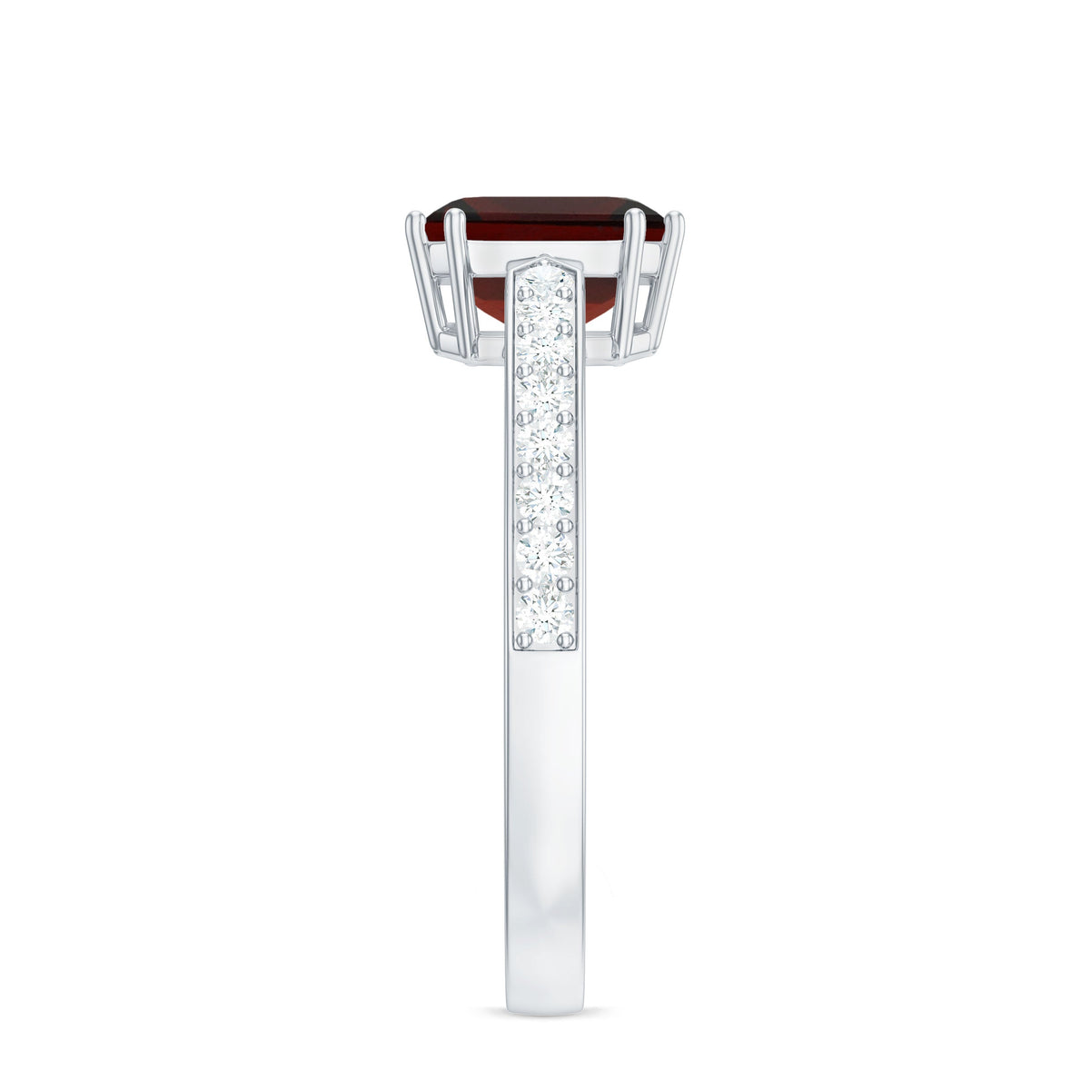 Natural Garnet 8 mm Asscher Cut Engagement Ring with Diamond