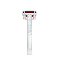 Natural Garnet 8 mm Asscher Cut Engagement Ring with Diamond
