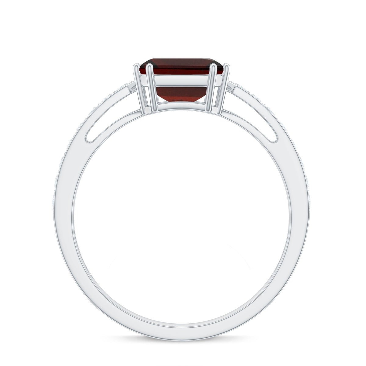 Natural Garnet 8 mm Asscher Cut Engagement Ring with Diamond