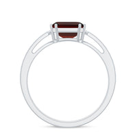 Natural Garnet 8 mm Asscher Cut Engagement Ring with Diamond