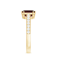 Natural Garnet 8 mm Asscher Cut Engagement Ring with Diamond