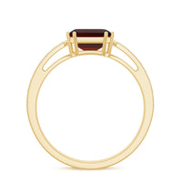 Natural Garnet 8 mm Asscher Cut Engagement Ring with Diamond