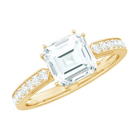 Asscher cut 2 carat cubic zirconia solitaire engagement ring by Rosec Jewels with a sleek silver band and elegant design.