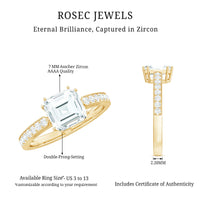 Asscher cut 2 carat cubic zirconia solitaire engagement ring by Rosec Jewels with a sleek silver band.