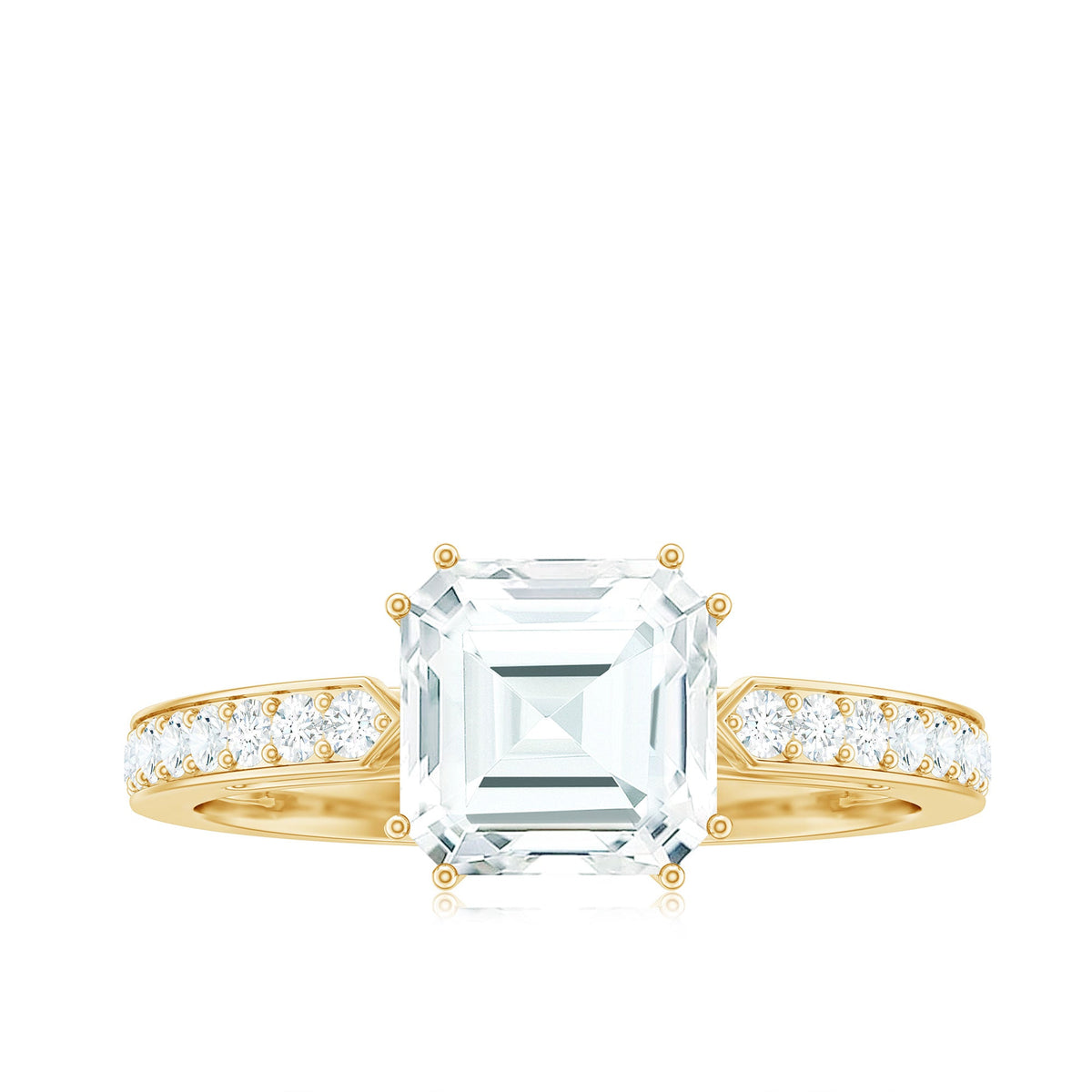 Asscher cut 2 carat cubic zirconia solitaire engagement ring by Rosec Jewels featuring a sparkling center stone and sleek band.