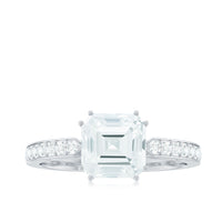 3.50 CT Asscher Cut Moissanite Solitaire Engagement Ring with Side Stones