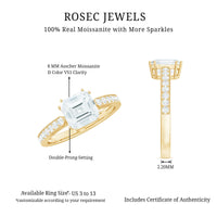 3.50 CT Asscher Cut Moissanite Solitaire Engagement Ring with Side Stones