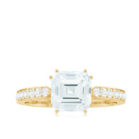 3.50 CT Asscher Cut Moissanite Solitaire Engagement Ring with Side Stones