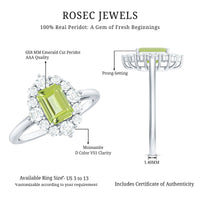 Natural 1.8 Carat Peridot Emerald Cut Engagement Ring with Diamond Halo
