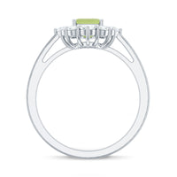 Natural 1.8 Carat Peridot Emerald Cut Engagement Ring with Diamond Halo