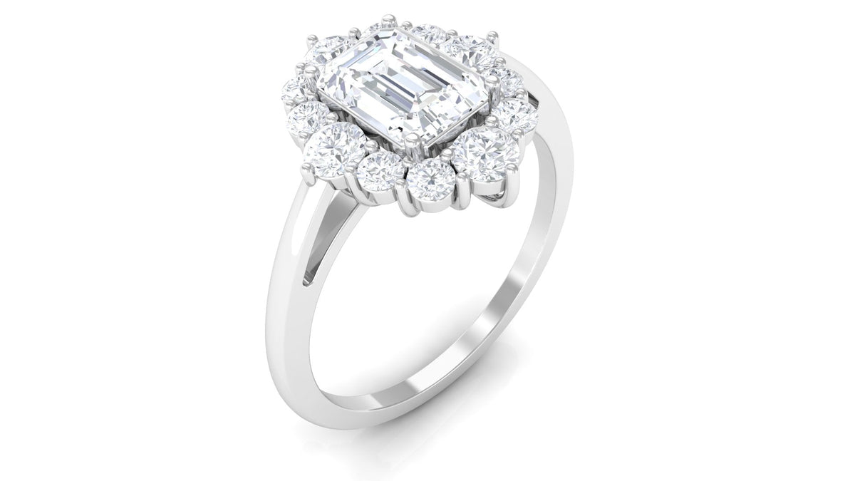 2.50 CT octagon cut zircon halo engagement ring by Rosec Jewels featuring a central stone surrounded by a sparkling halo.