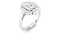 2.50 CT octagon cut zircon halo engagement ring by Rosec Jewels featuring a central stone surrounded by a sparkling halo.