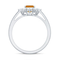 Certified Real 1.8 Carat Citrine Emerald Cut Engagement Ring with Diamond Halo