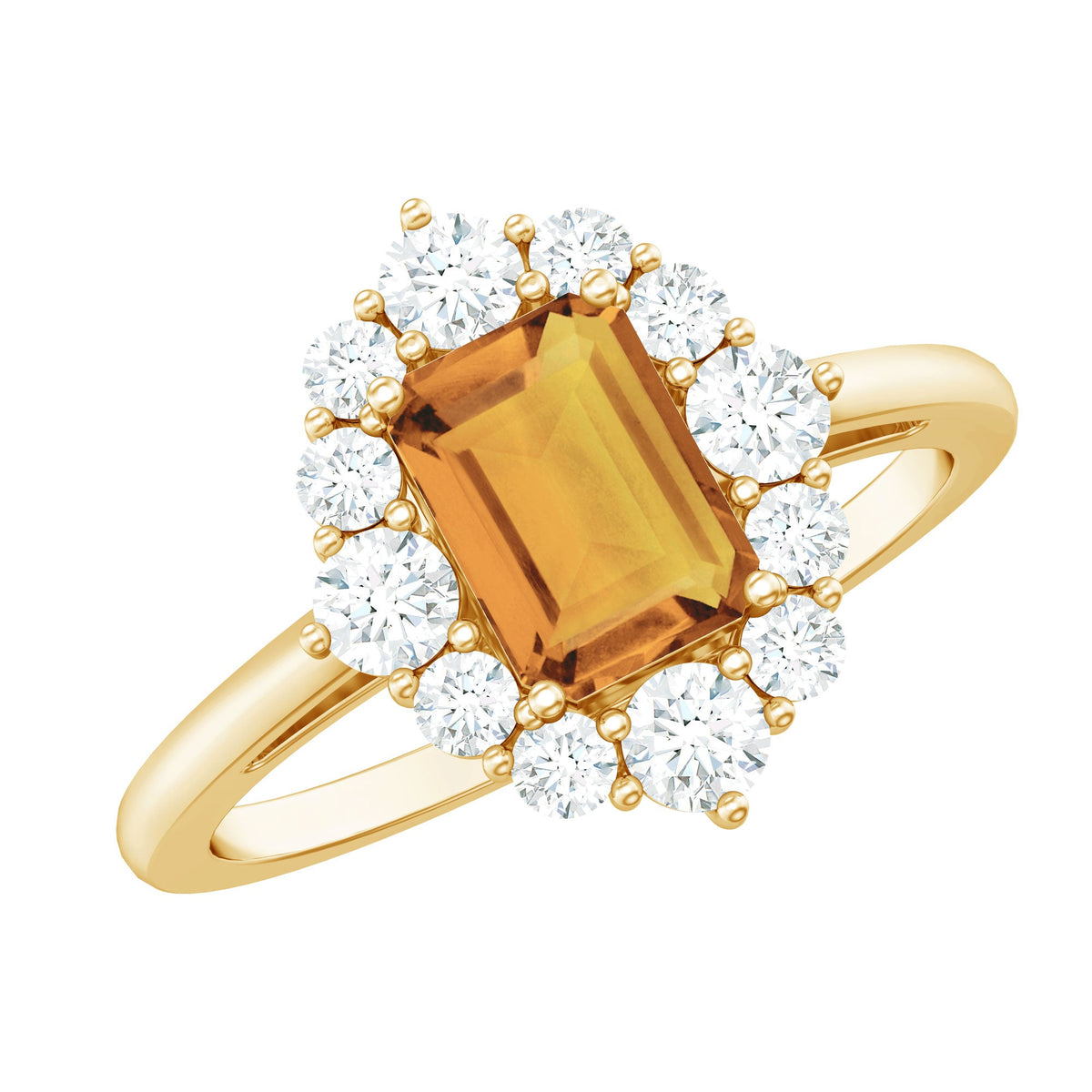 Certified Real 1.8 Carat Citrine Emerald Cut Engagement Ring with Diamond Halo