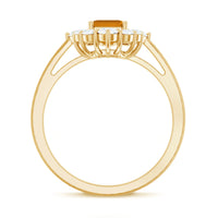 Certified Real 1.8 Carat Citrine Emerald Cut Engagement Ring with Diamond Halo