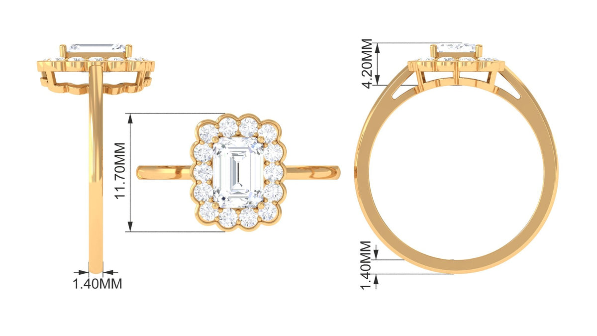 Rosec Jewels 2.25 CT octagon cut zircon engagement ring with halo, showcasing sparkling center stone and elegant design.