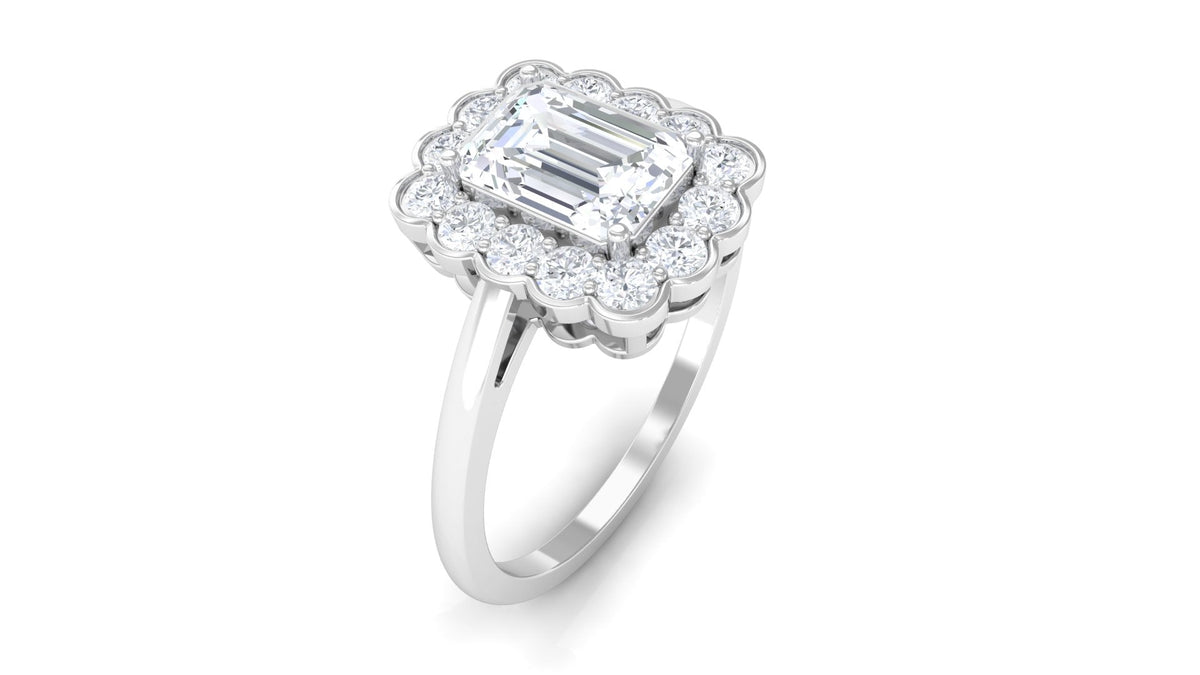 Rosec Jewels 2.25 CT octagon cut zircon engagement ring with halo, featuring a sparkling central stone and detailed band design.