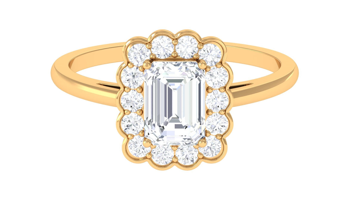 Rosec Jewels 2.25 CT octagon cut zircon engagement ring with halo, showcasing a sparkling central stone and detailed band.
