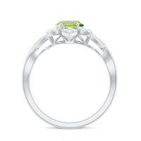 Natural 1 Carat Oval Peridot Flower Engagement Ring with Diamond