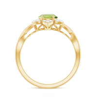 Natural 1 Carat Oval Peridot Flower Engagement Ring with Diamond
