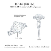 Certified Moissanite flower halo engagement ring with criss-cross band from Rosec Jewels, featuring a sparkling central flower-shaped design.